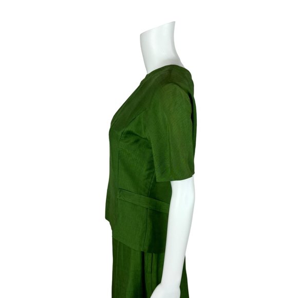 Vintage 70s Suit Set Women's Extra Small Solid Green Silk Blend Skirt Top Busine - Picture 6 of 10